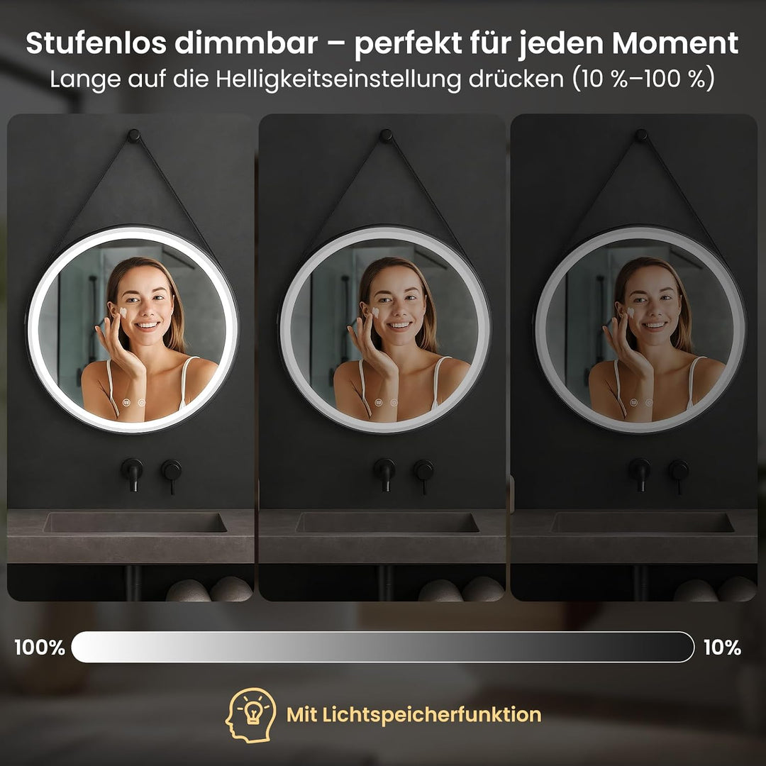 LED Spiegel Bad mit Beleuchtung 60cm Rund – Touch-Schalter, Beschlagfrei, Dimmbar – Badezimmerspiege