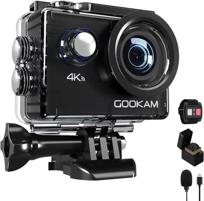 GOOKAM Action Cam 4K 20MP 40M Unterwasserkamera Wasserdicht WiFi Actionkamera mit 2.4G Fernbedienung