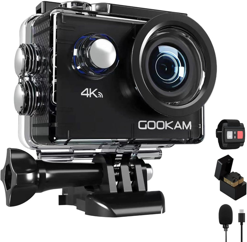 GOOKAM Action Cam 4K 20MP 40M Unterwasserkamera Wasserdicht WiFi Actionkamera mit 2.4G Fernbedienung