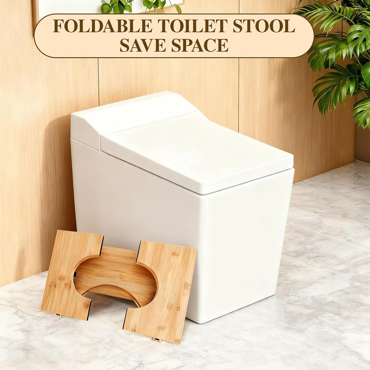 Klappbarer Toilettenhocker aus Bambus, Ergonomischer Badezimmer Tritthocker, Natürlicher Stuhl für E