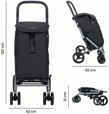 Carlett – Classic Duo | Faltbarer Einkaufswagen mit Gratis-Haken | Robuster Einkaufswagen | 4 Räder
