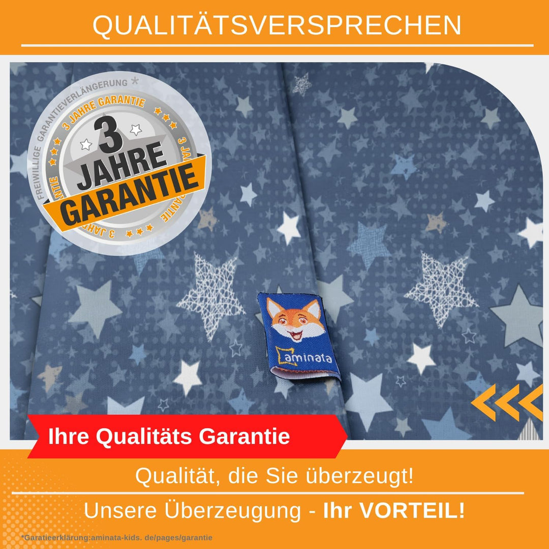 Aminata kids Bettwäsche 135x200 Sterne blau Baumwolle Stern-Motiv, Reissverschluss weich &amp; atmungsak