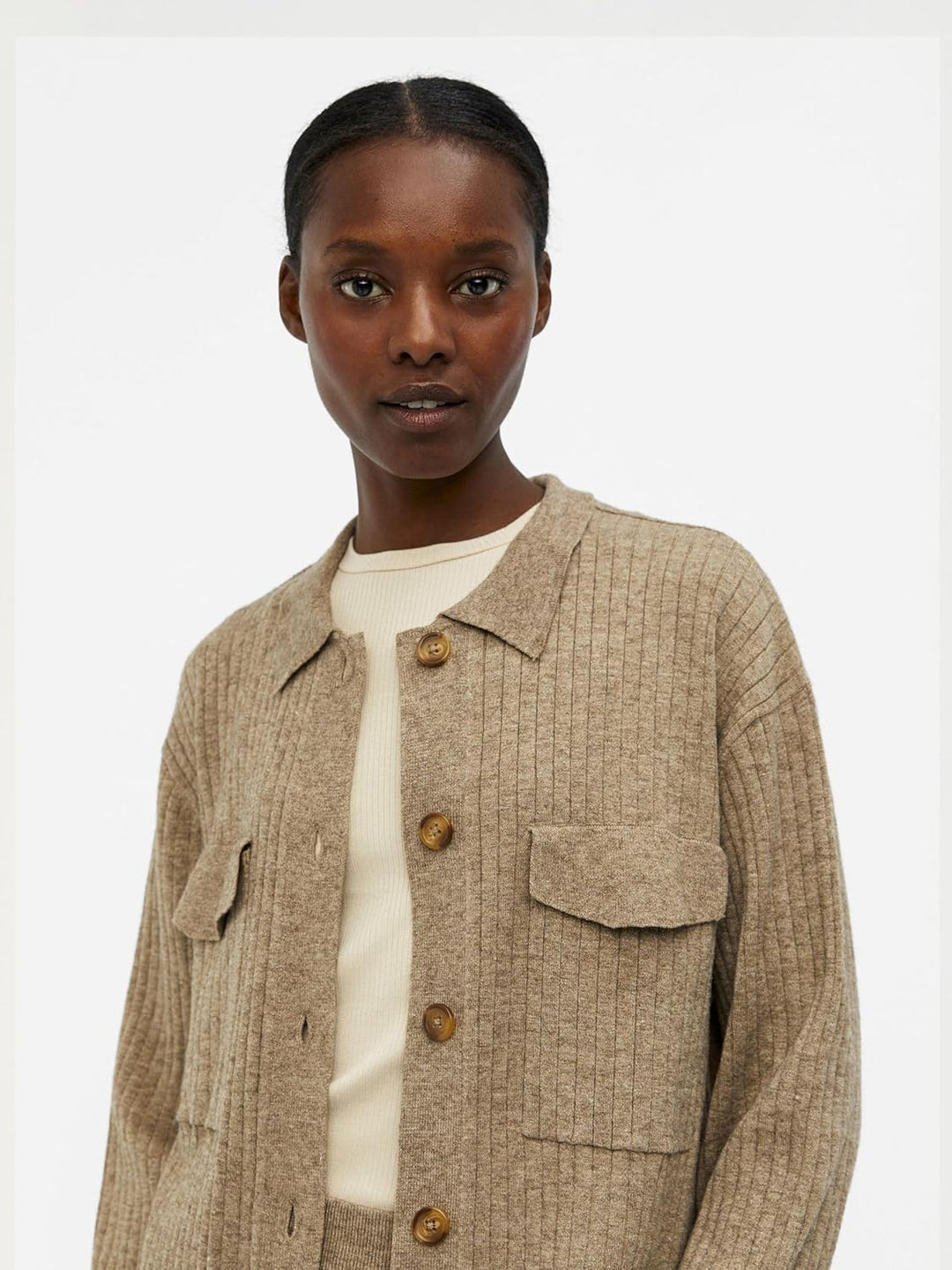 Object Damen Objnoelle Meza Knit Shirt Noos Strickjacke, Fossil