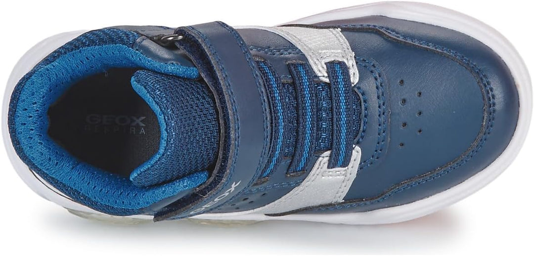 Geox Jungen J Illuminus Boy Sneaker 32 EU Navy Silver, 32 EU Navy Silver