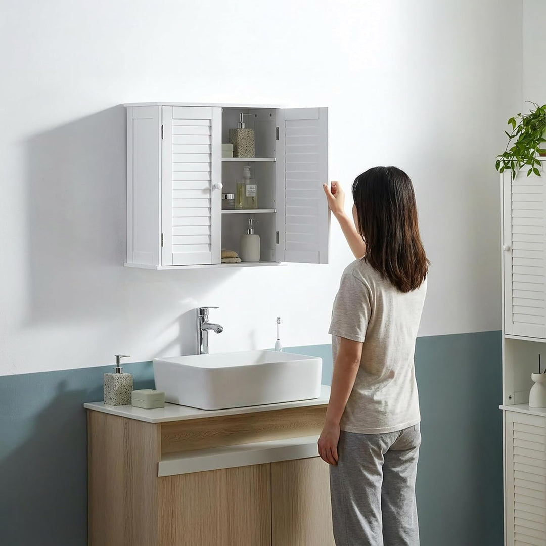 Bath Vida Schrank, Holz, Weiss, 55.0x22.0x52.0 Shutter Wandschrank für das Badezimmer, Shutter Wands