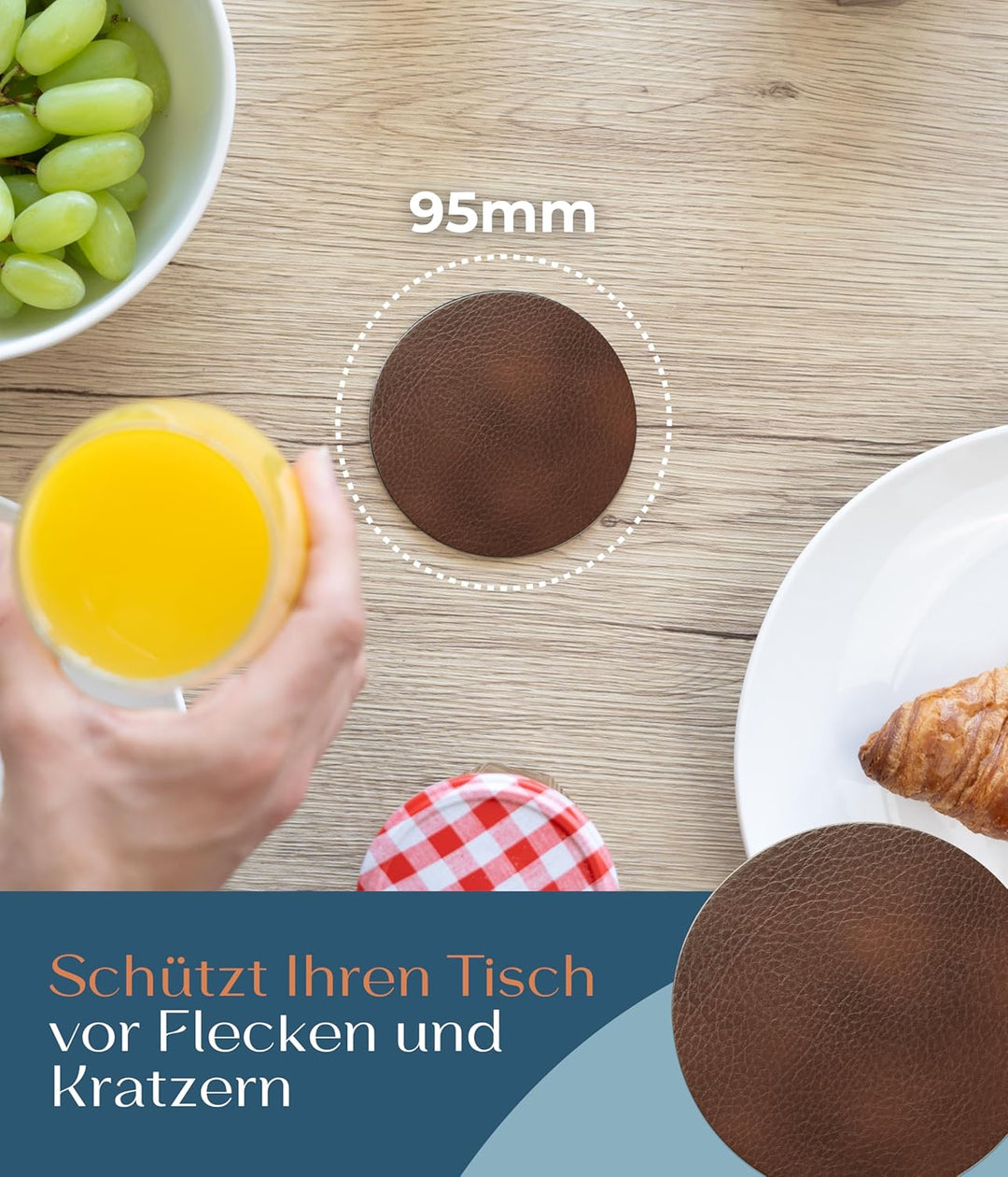 Lederfabrik Garnier® Untersetzer Gläser rund 6er-Set - rutschfest & Abwaschbar - Perfekter Tischschu