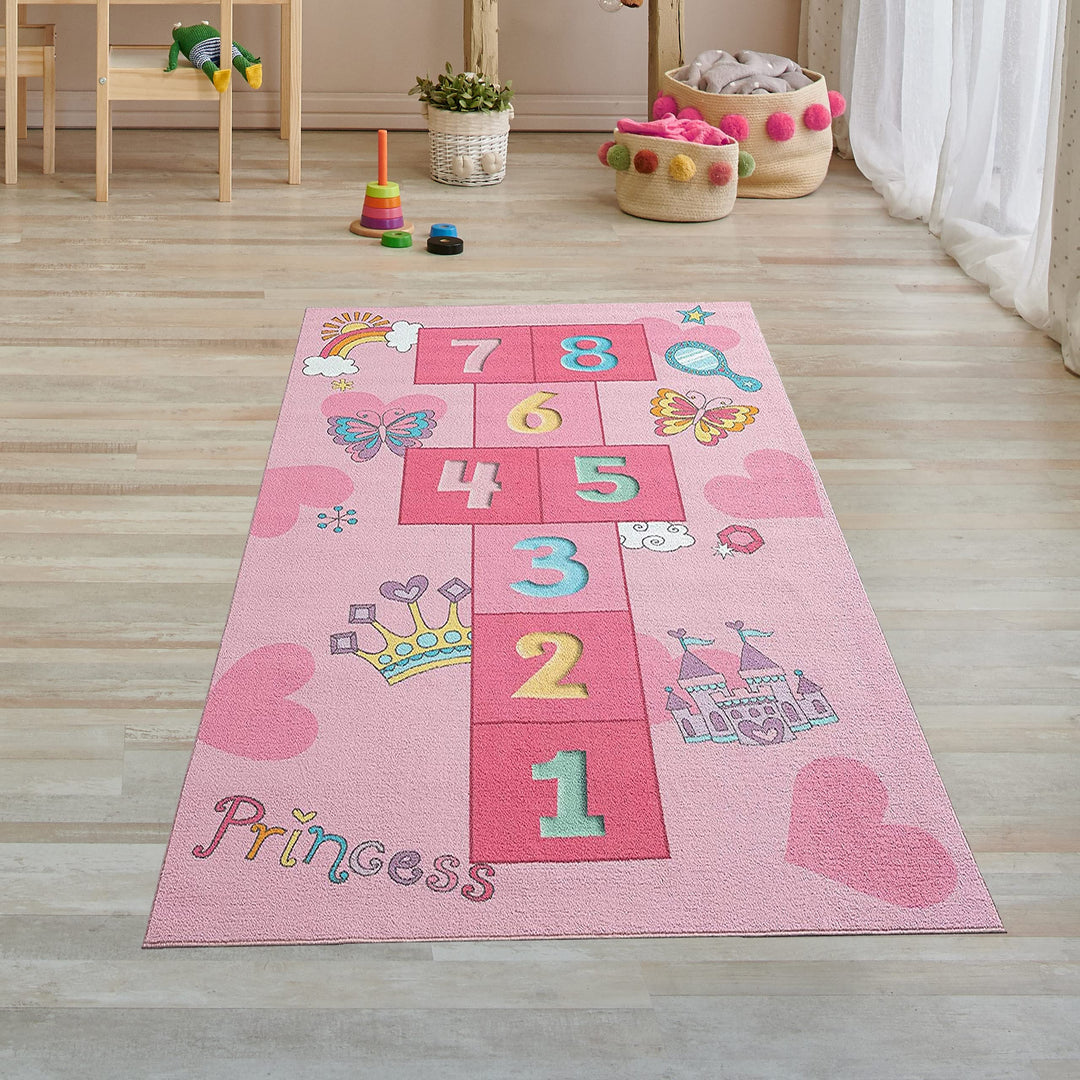 Teppich-Traum Prinzessinnen Hüpfspiel Kinder Spielteppich mit Schmetterlingen & Herzen in pink, Läuf