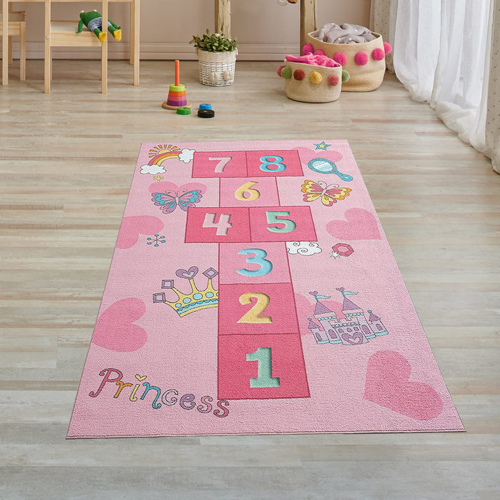 Teppich-Traum Prinzessinnen Hüpfspiel Kinder Spielteppich mit Schmetterlingen & Herzen in pink, Läuf