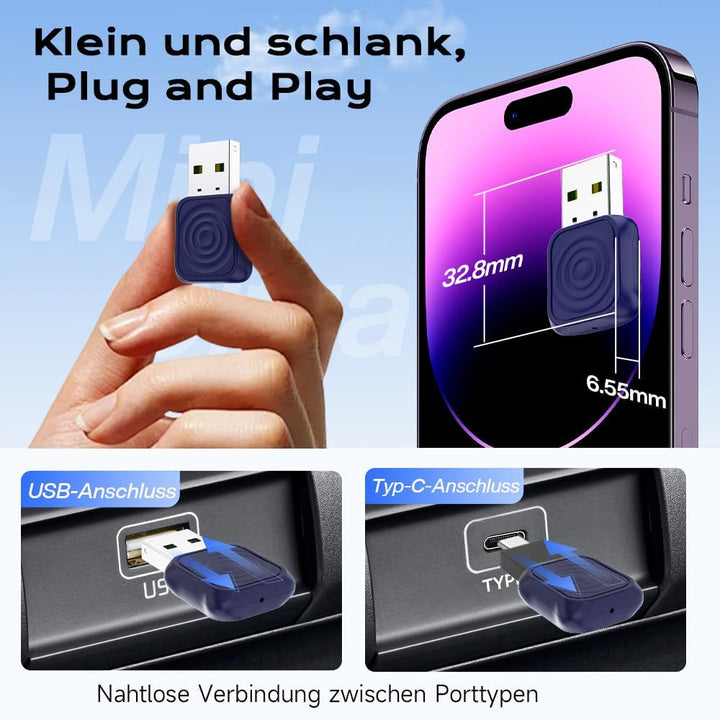 Carlinkit Mini Ultra Wireless CarPlay & Android Auto Adapter – Plug & Play-Dongle für iPhone & Andro