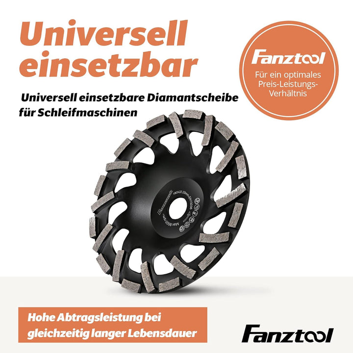FANZTOOL Premium Diamant Schleiftopf Abrasiv 180 mm x 22,2 mm Schleifteller für abrasive Baustoffe,