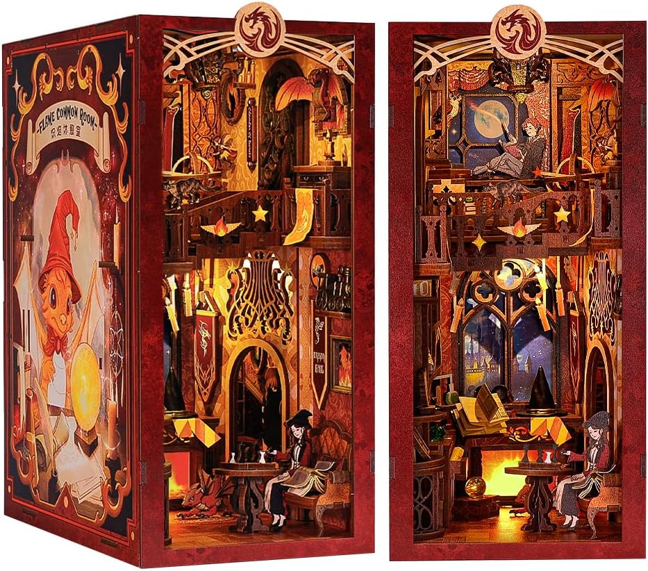 CUTEBEE Book Nook Kit mit Staubschutzhülle–DIY Puppenhäuser Miniatur Haus Kit mit LED-Licht,Booknook