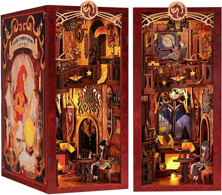 CUTEBEE Book Nook Kit mit Staubschutzhülle–DIY Puppenhäuser Miniatur Haus Kit mit LED-Licht,Booknook