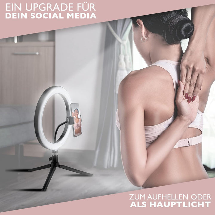 Ringleuchte Dimmbar – 10 Zoll Ringlicht mit Stativ & Bluetooth Selbstauslöser – 10 Helligkeitsstufen