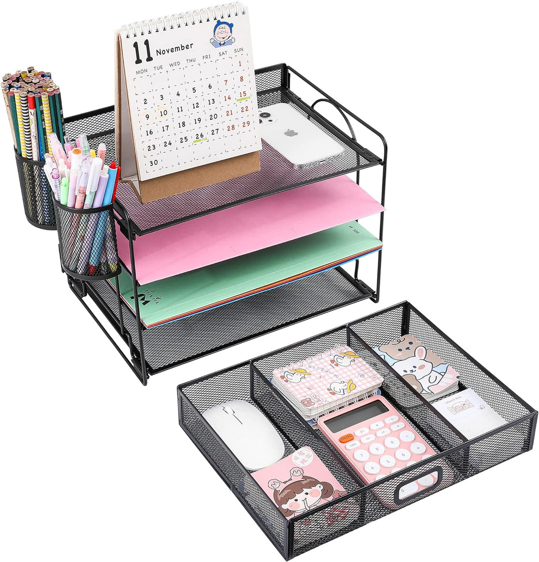 4-Trays Desktop File Organizer, Mesh Office Desk Supplies Organizer Dokument Brieffachhalter mit Sch