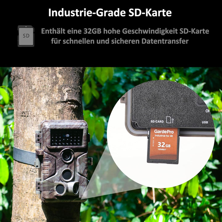 GardePro A3S Wildkamera mit 32GB SD-Karte, 64MP 1296P H.264 Video Wildtierkamera mit Klarer 30m No G