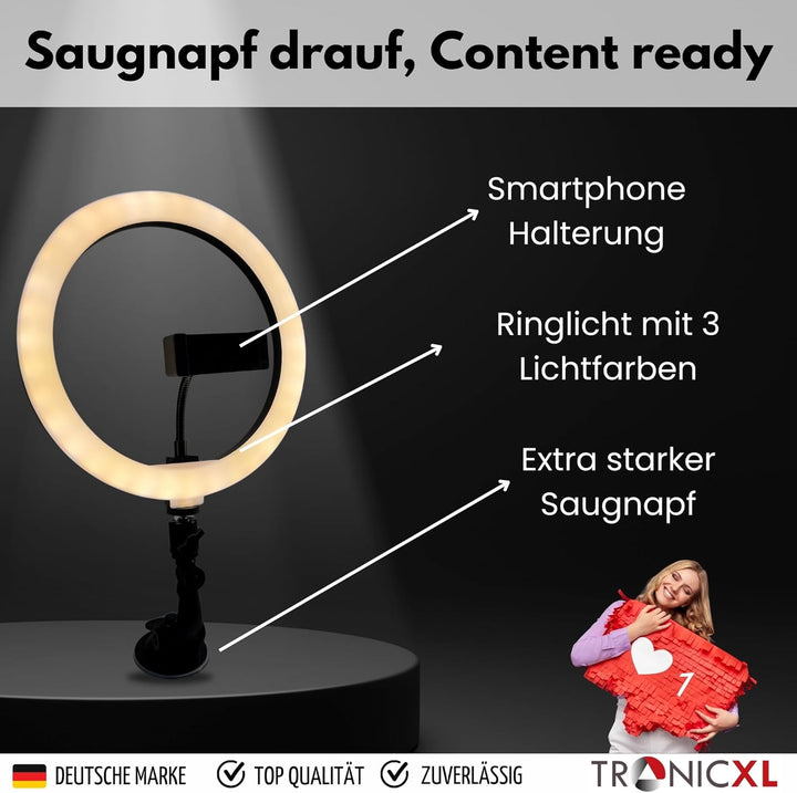 Ringlicht mit Saugnapf Halterung Ring Light Handy Halter kompatibel mit iPhone Smartphone Licht Stän