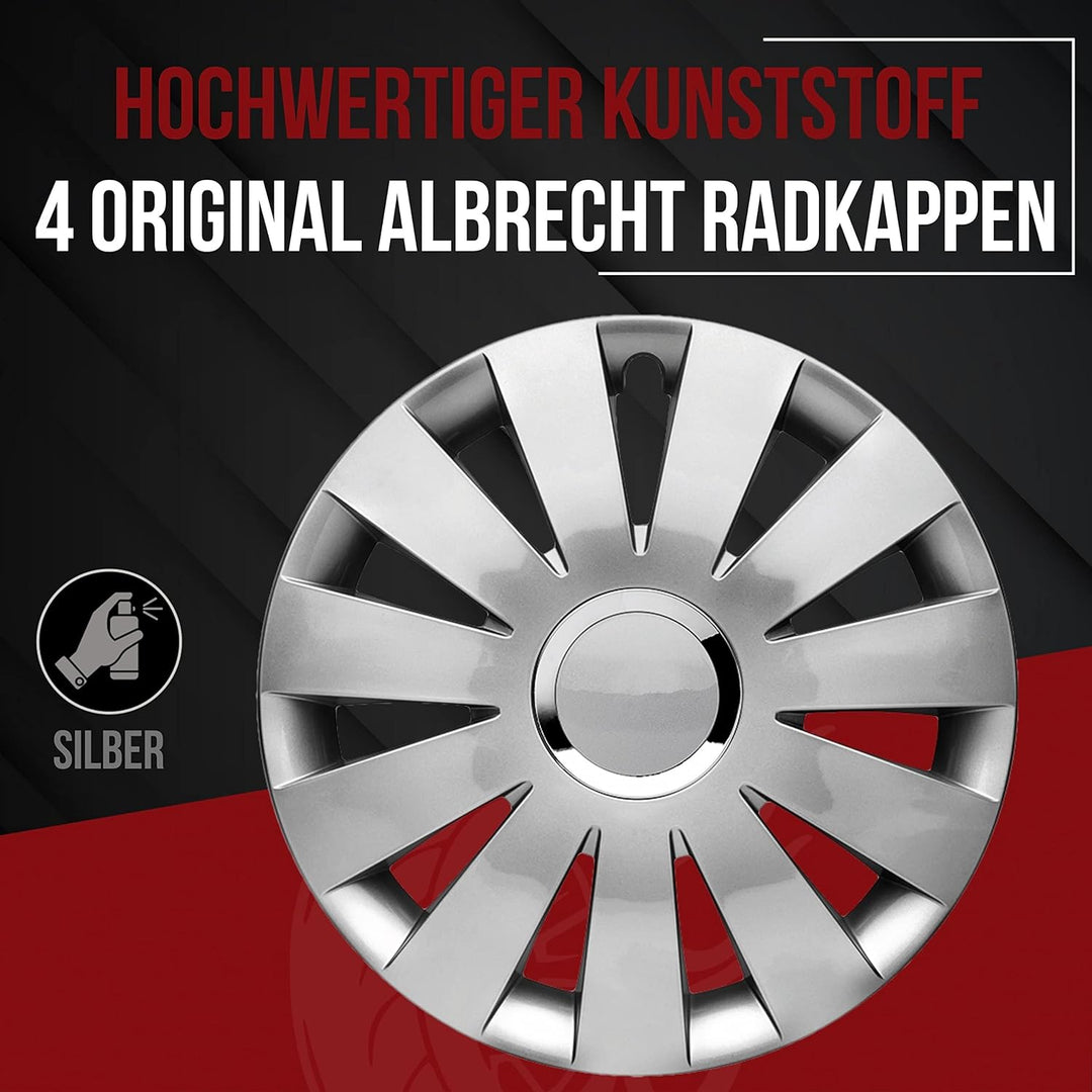 Albrecht 14 Zoll Radkappen silber für Stahlfelgen - Beat Radzierblenden aus hochwertigem Kunststoff