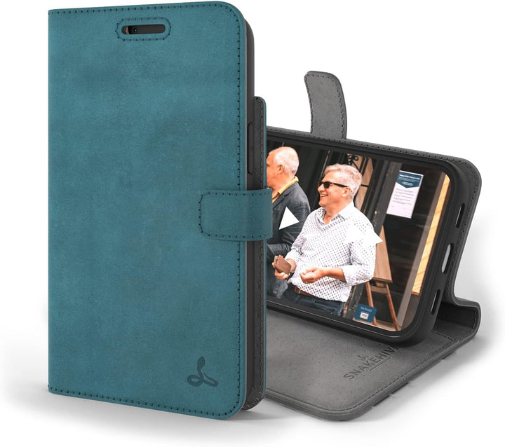 Snakehive iPhone 13 Hülle Leder | Stylische Handyhülle mit Kartenhalter & Standfuss | Handyhülle Sch