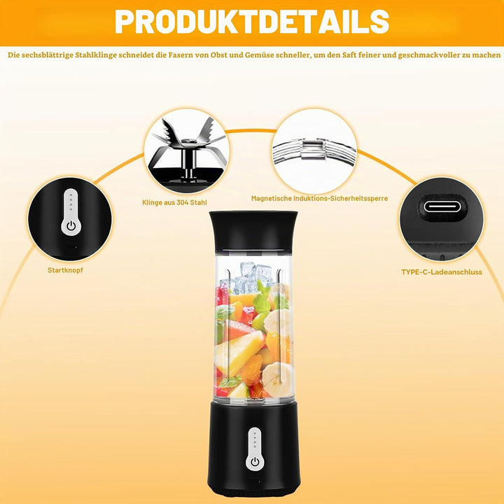 Vegena Smoothie Maker, Tragbarer Mixer 500mL, Blender, Schwarz Portable Blender, Wiederaufladbarer 4