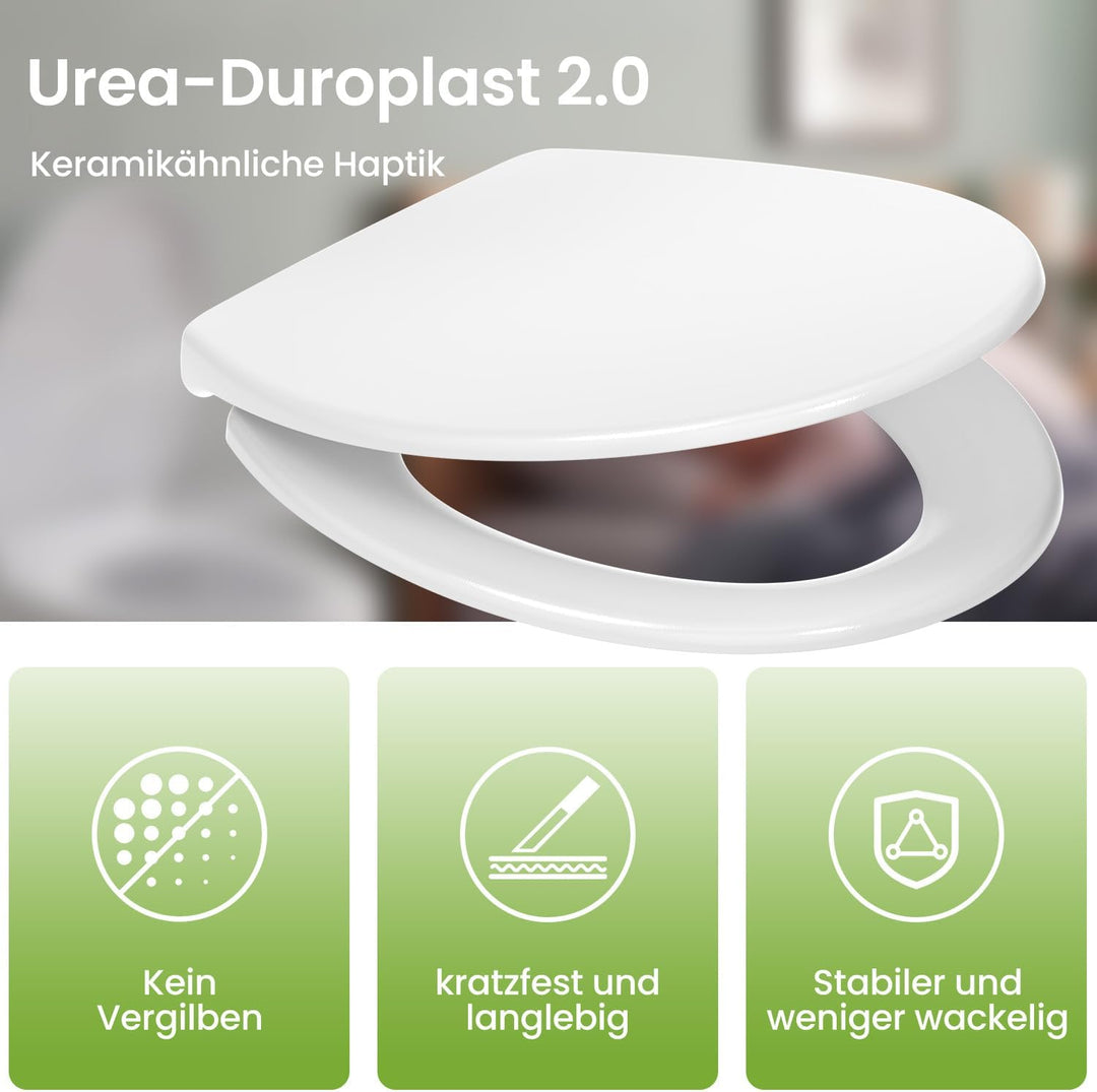 YEAUPE PRO Toilettendeckel mit Absenkautomatik Oval, WC Sitz Duroplast, Weiss | Klodeckel, Klobrille