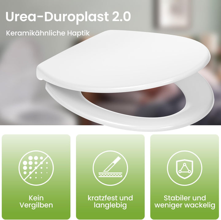 YEAUPE PRO Toilettendeckel mit Absenkautomatik Oval, WC Sitz Duroplast, Weiss | Klodeckel, Klobrille