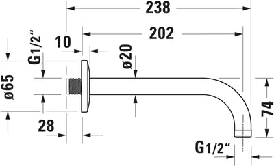 Duravit Universal Duscharm, Duscharmatur Wandbefestigung, Brausearm 210 mm, Duschbrause rund, Chrom