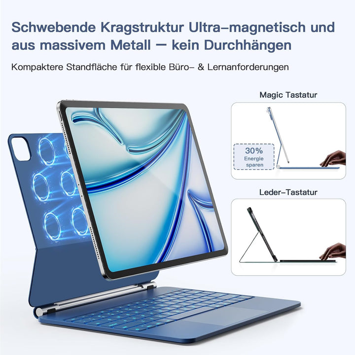 RAYMCRAFT für iPad Air 13 Zoll Hülle mit Tastatur (M4/M3/M2) & iPad Pro 12,9" (6./5./4./3.) Magic Ke