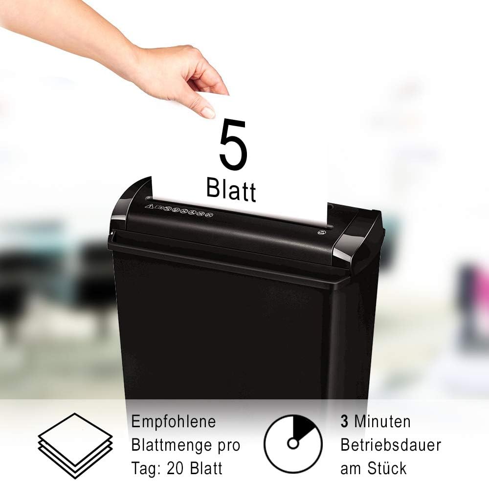 Fellowes Aktenvernichter 5 Blatt Streifenschnitt 7mm, Papierschredder für Zuhause, Powershred P-25S,