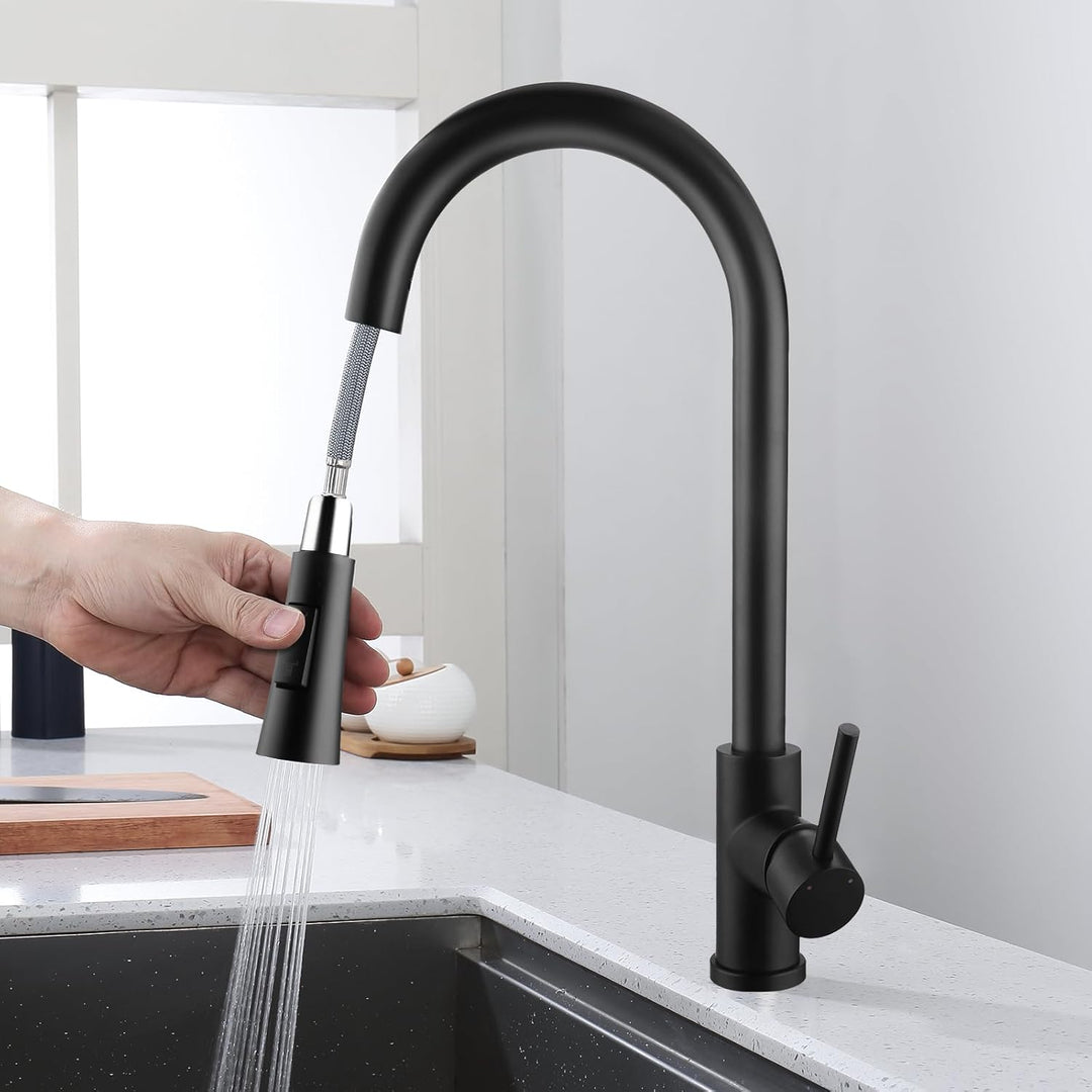 BONADE Wasserhahn Küche Schwarz, 360° Drehbare Küchenarmatur mit Brause Ausziehbar, Hoher Bogen Misc