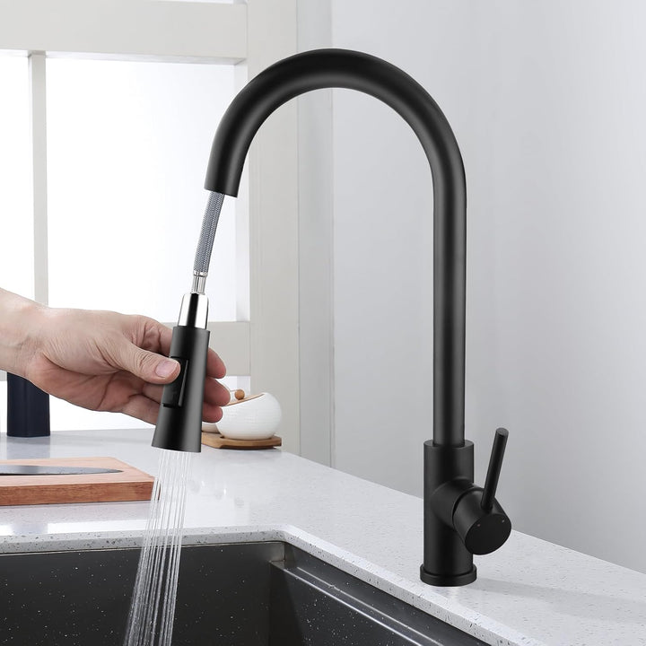 BONADE Wasserhahn Küche Schwarz, 360° Drehbare Küchenarmatur mit Brause Ausziehbar, Hoher Bogen Misc