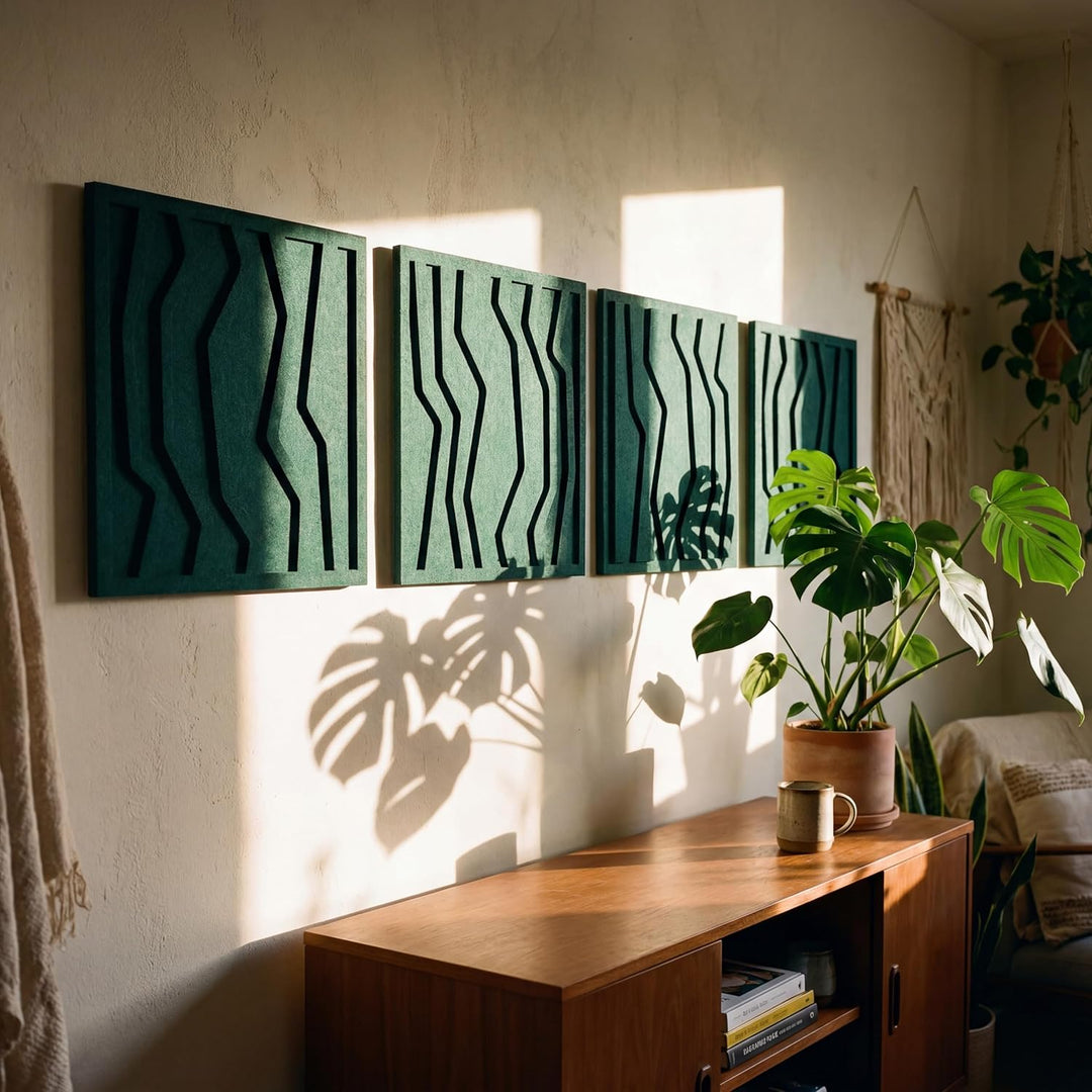 NIC’BRUX® Akustikpaneele 4er Set 40x40 cm – Modernes Akustikbild Wanddesign aus PET-Filz | Schallabs
