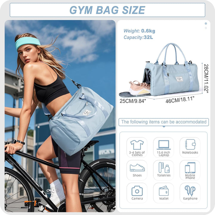 HYC00 Sport Duffel Bag Damen,Handgepäck 45x36x20 für Ryanair Cabin Bags Sporttasche mit Nassfach &amp; S
