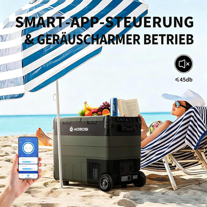 AAOBOSI 40L Kompressor Kühlbox, Dual Zone, Camping Kühlschrank mit APP | LED-Beleuchtung,12/24V und