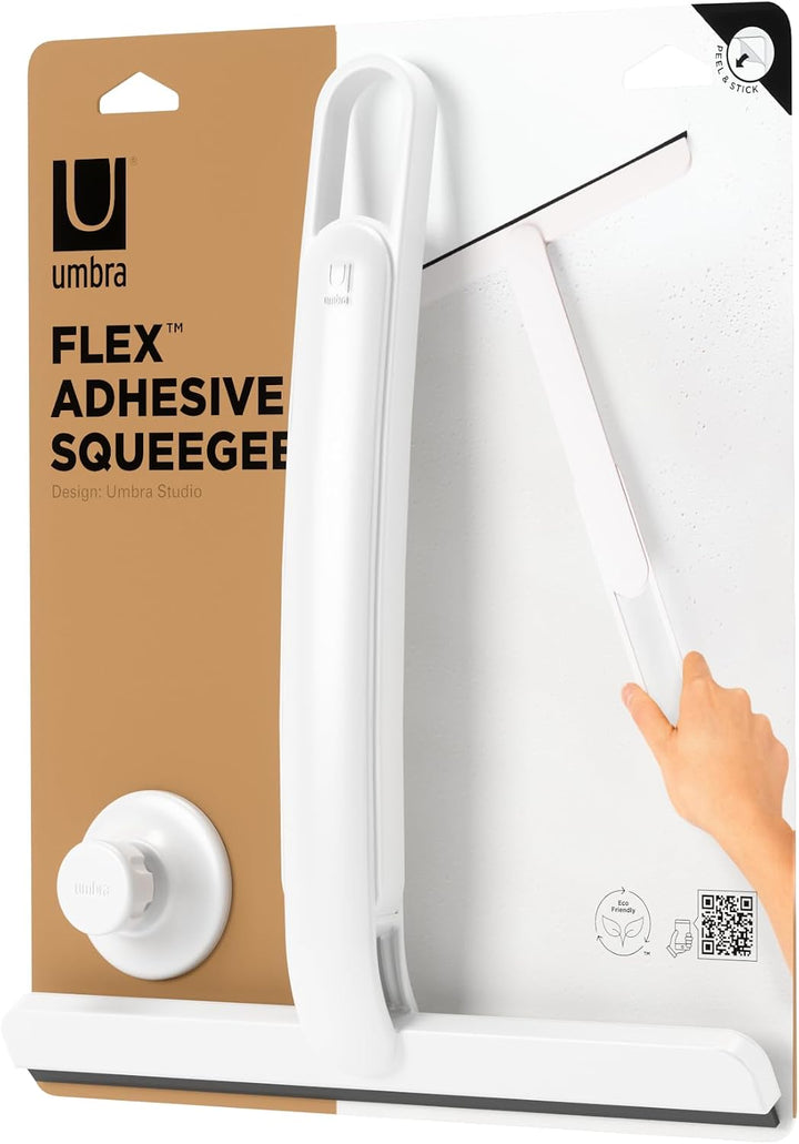 Umbra Flex Selbstklebender Duschabzieher für Badezimmerspiegel, Fenster oder Glaskabinen, Weiss