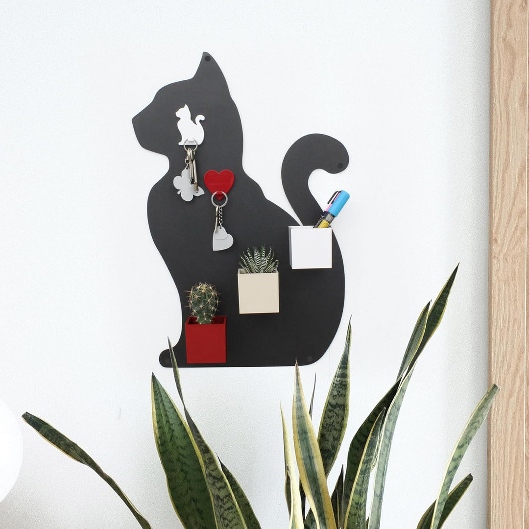 Kalamitica Katze-Design magnetische Kreidetafel aus Stahl. Grösse 56x38x0,12cm. Farbe: Anthrazit., K