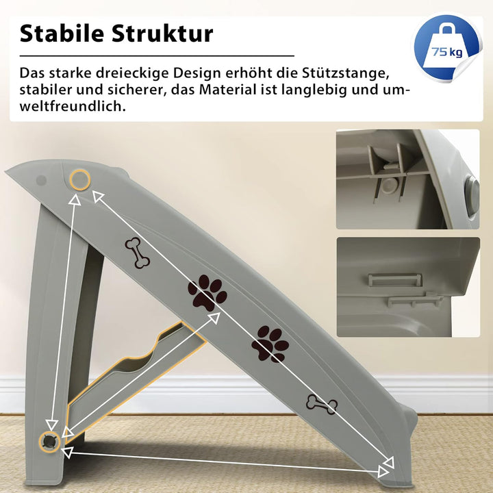 LZQ Hundetreppe Katzentreppe für Kleine Hunde Klappbar PP-Kunststoff Haustiertreppe 50cm Hoch mit Ru