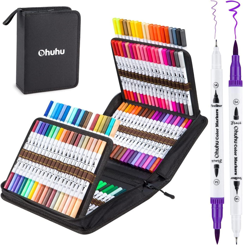 Ohuhu Filzstifte 120 Farben, Dual Brush Pen Pinselstifte Aquarell Marker Stifte Set für Kind und Erw