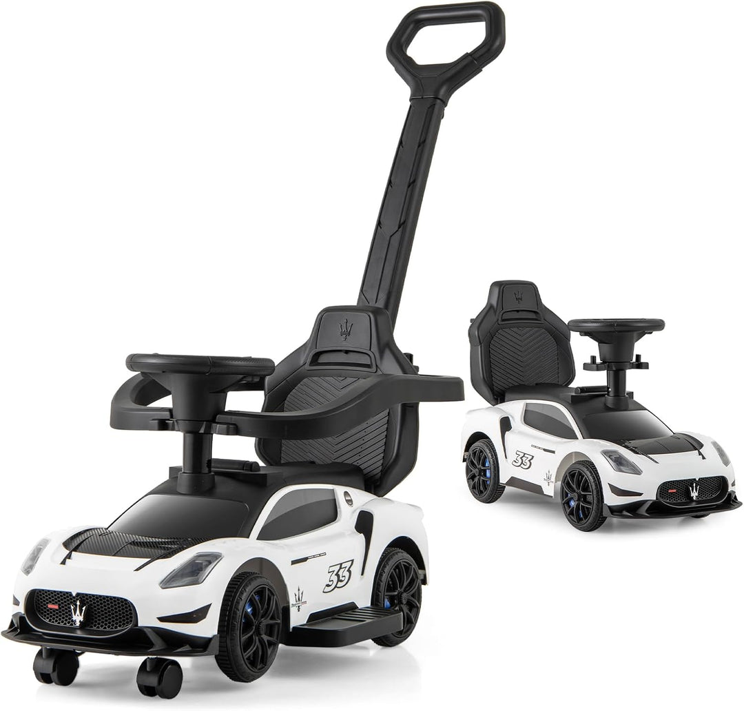 COSTWAY Mazerati Rutschauto, Rutscherfahrzeug mit Schutzbügel & Schiebestange, Schiebauto mit 2 Univ