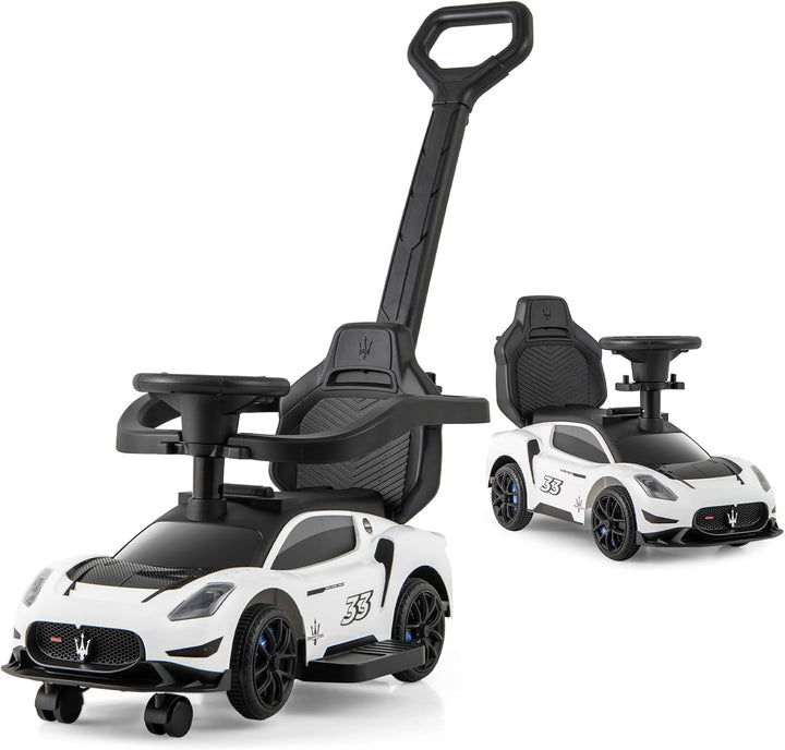 COSTWAY Mazerati Rutschauto, Rutscherfahrzeug mit Schutzbügel & Schiebestange, Schiebauto mit 2 Univ