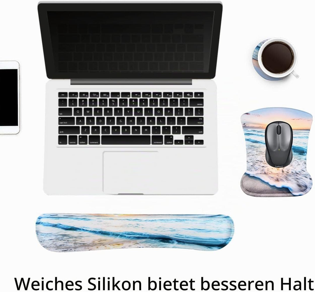 Mauspad mit Handauflage, Mauspad mit Gelkissen und Ergonomische Memory Foam Tastatur Handgelenkaufla