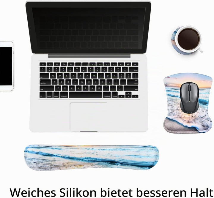 Mauspad mit Handauflage, Mauspad mit Gelkissen und Ergonomische Memory Foam Tastatur Handgelenkaufla
