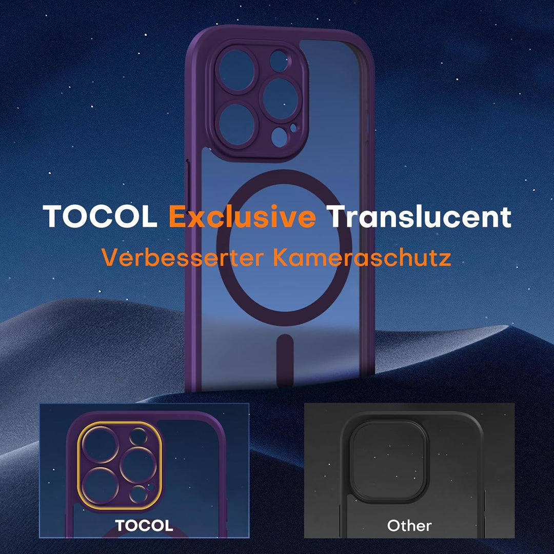 TOCOL 3 in 1 für iPhone 14 Pro Max Hülle für Magsafe, mit 2 Schutzglas, Vollständiger Kameraschutz S
