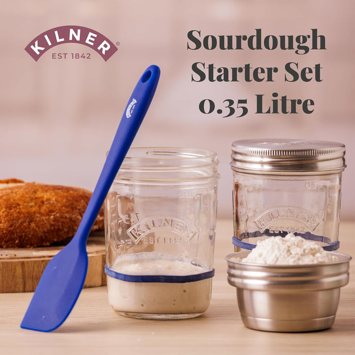Kilner Sauerteig Starter Set 5-teilig / 350 ml / Glas mit Messbecher-Deckel, Weithals-Glas, Gummirin