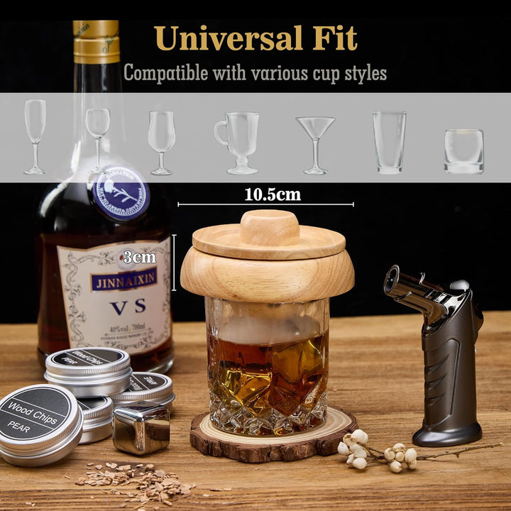 Cocktail Smoker Set – Whisky Räucher-Set mit 6 Holzchips, 4 Edelstahl-Whisky-Steinen & Verbesserter