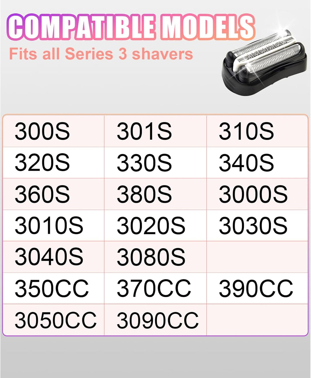 2 Stück Series 3 32B Rasierköpfe kompatibel mit Br**n S3 3040s 3000s 3050cc 3010s 3070cc 3080s 3090s