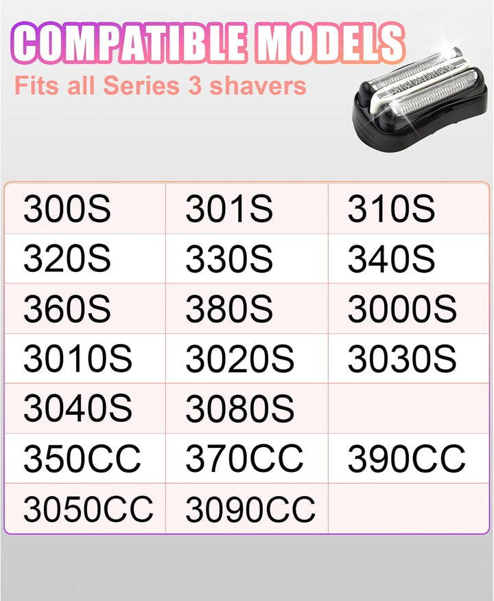 2 Stück Series 3 32B Rasierköpfe kompatibel mit Br**n S3 3040s 3000s 3050cc 3010s 3070cc 3080s 3090s