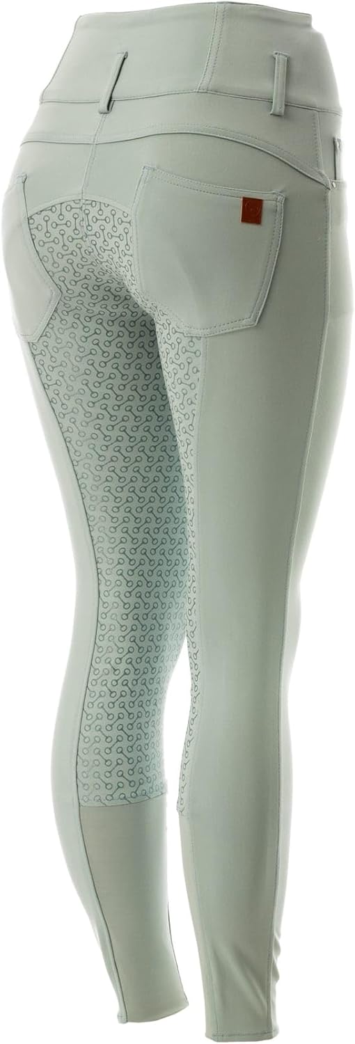 Horze Damen-Reithose mit hoher Taille, Tara, Vollbesatz, Silikon Aqua Grey Green 40, Aqua Grey Green