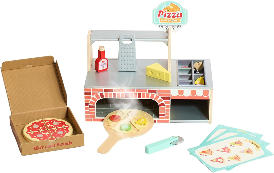 Bayer Chic 2000® Pizza Spielzeug aus Holz – Pizzeria mit Vorrats- & Serviertheke – Fördert Kreativit