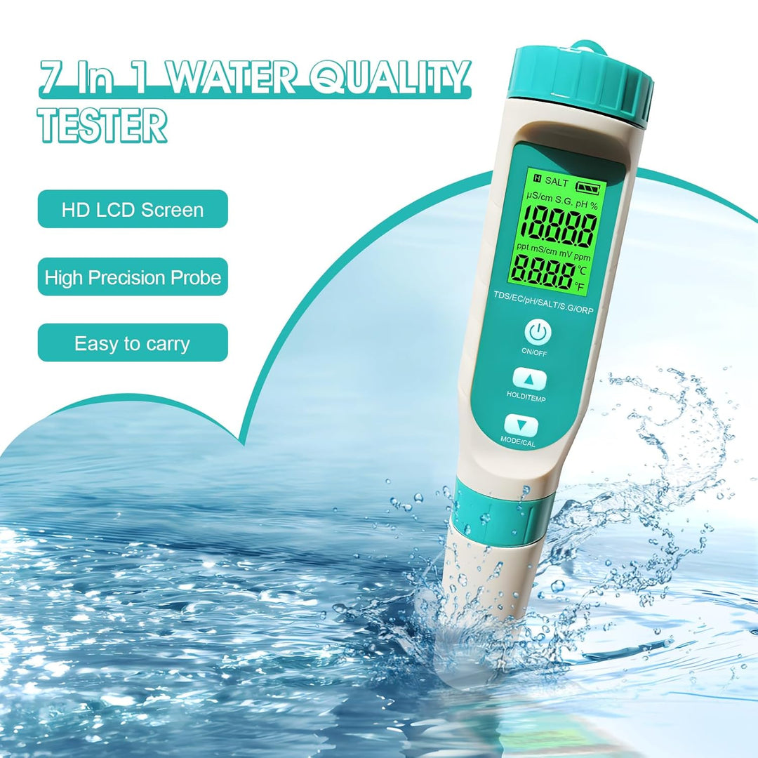 Wasserqualitätstester T8-W7L – 7-in-1 Messgerät pH/TDS/EC/Salz/ORP/SG/Temperatur | IP67 Wasserdicht