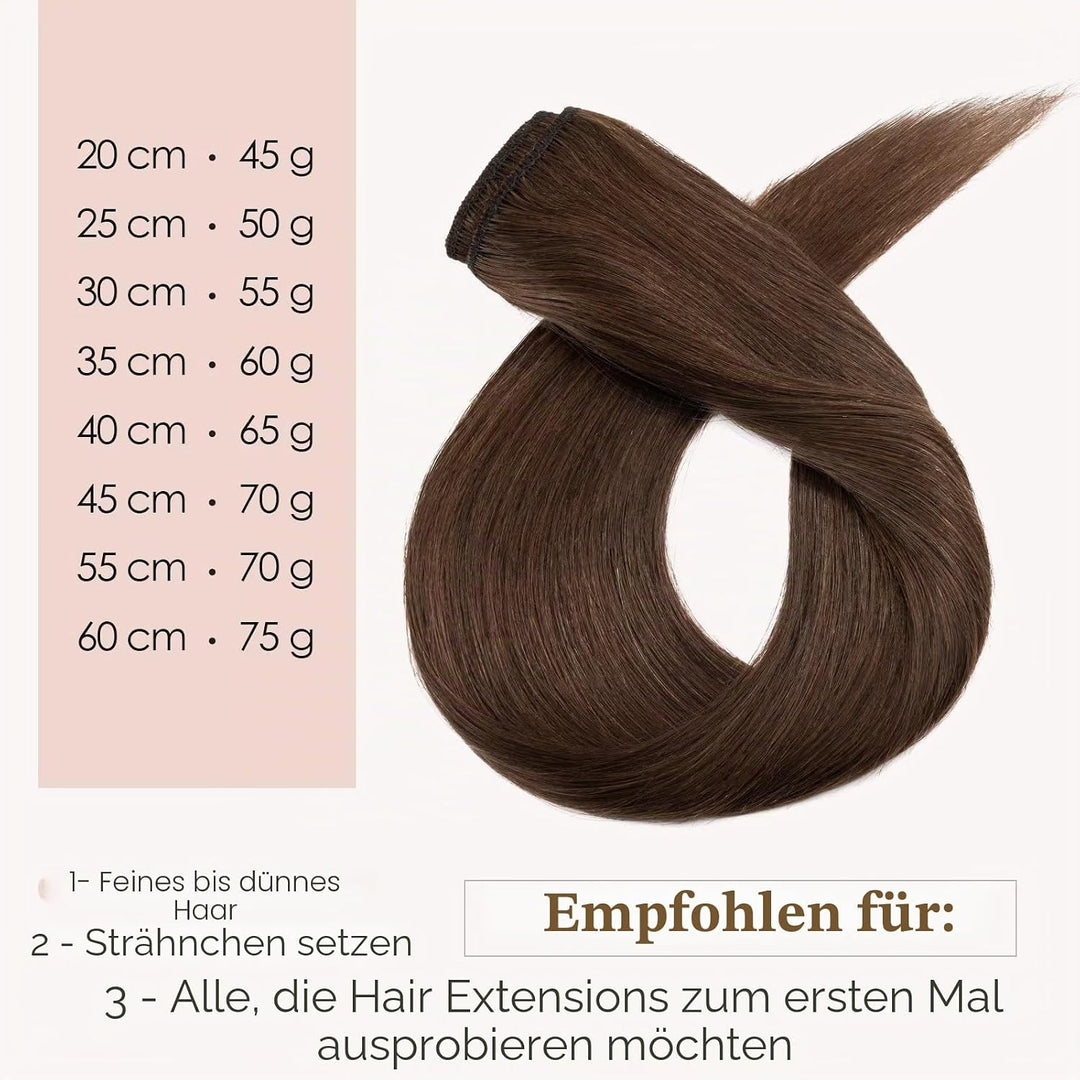 TESS Clip in Extensions Echthaar Braun, Echthaar Extensions Clip 8pcs 25 cm (50 g) Hair Extensions C
